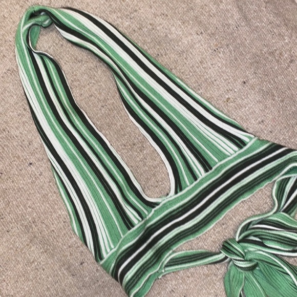 Striped Green Halter Open Back Top - Picture 3 of 7